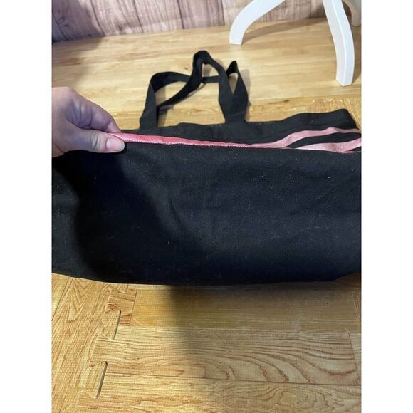 VICTORIA'S SECRET WOMEN'S BLACK / PINK SHINY STRIPES WEEKENDER TRAVEL BAG - Picture 5 of 11